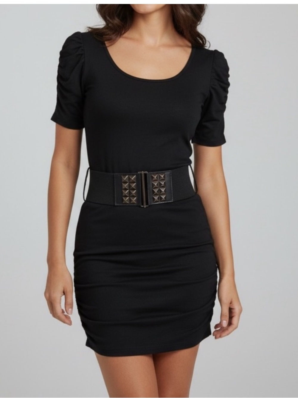 NWT Body Central Black Removable Studded Belt Mini Dress Small Party Rock Edgy